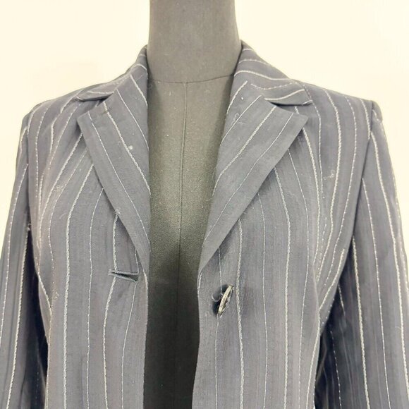 VINTAGE LAUREL PIN STRIPE SUIT BLAZER LIGHT TRENCHCOAT - Picture 2 of 11